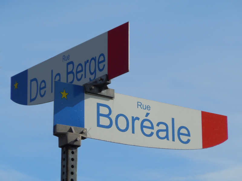 Rue Boréale Rue de la Berge road sign Havre-Saint-Pierre Côte-Nord Quebec PQ Scotiana 2010 