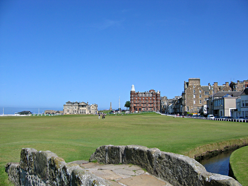 Scotland  Fife St Andrews Old Course Club House Hamilton Hall Bridge over the Swilcan Burn