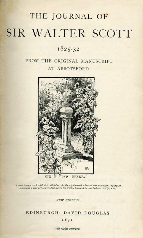 Frontispiece of Sir Walter Scott's Journal - David Douglas Edinburgh 1891 edition