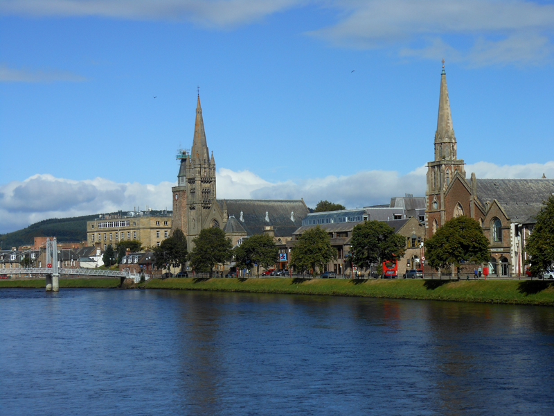 Inverness river Ness - footbridge and churches © 2012 Scotiana