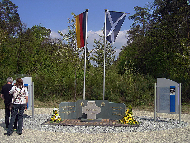 Jim Clark memorial German and Scottish flags Hockenheim Germany