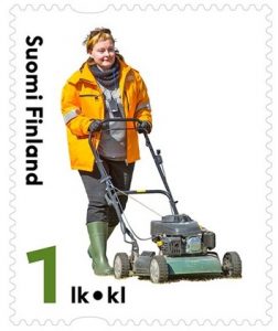 lawn mowers on postage stamps finlands_finland