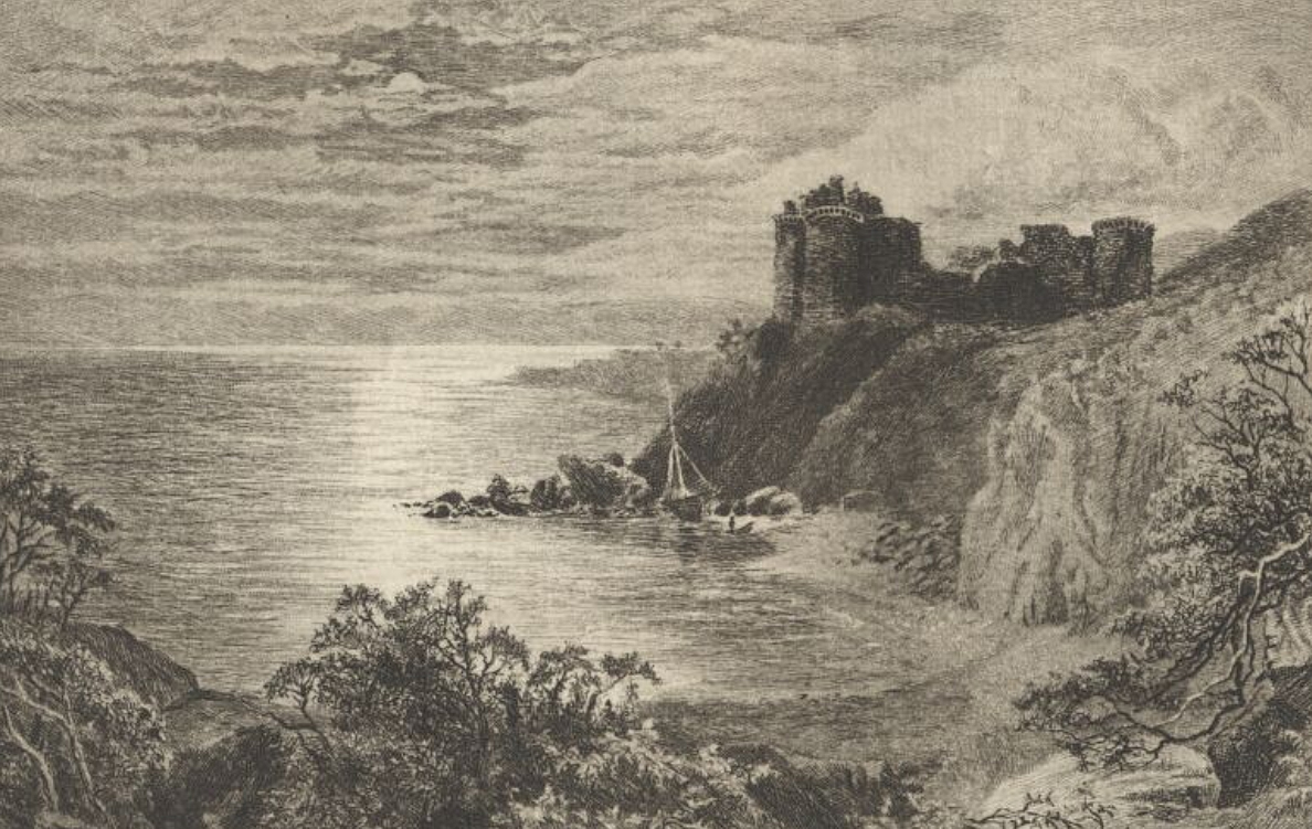 Ellangowan Castle - Drawn by John MacWhirter, Etched by Alex. Ansted